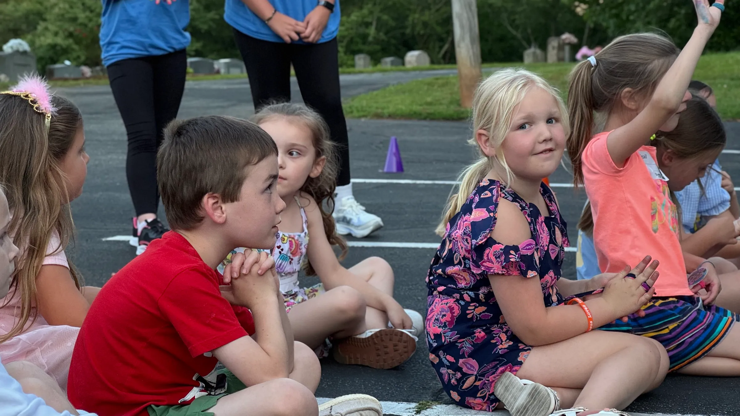 Children playing outside the church